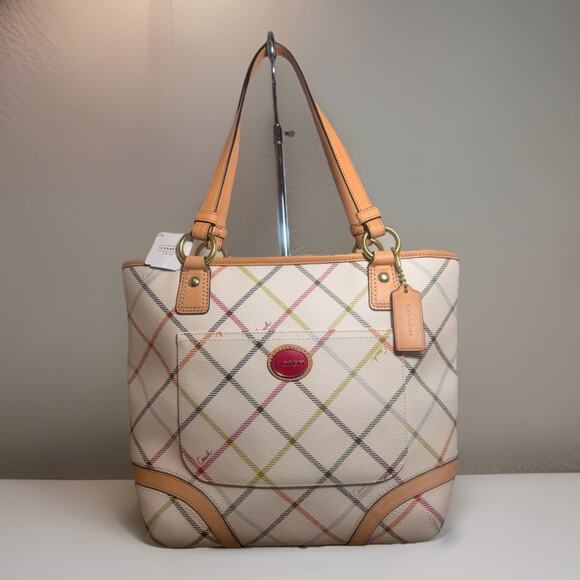 Coach F21863 Peyton Tattersall Tote B4 Multicolor Check Shoulder Bag NWT - Picture 1 of 14
